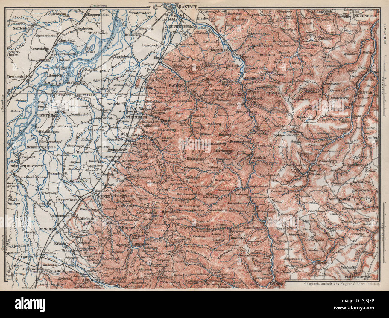 NORDSCHWARZWALD. NORTHERN BLACK FOREST. Baden-Baden Wildbad. Germany, 1889 map Stock Photo