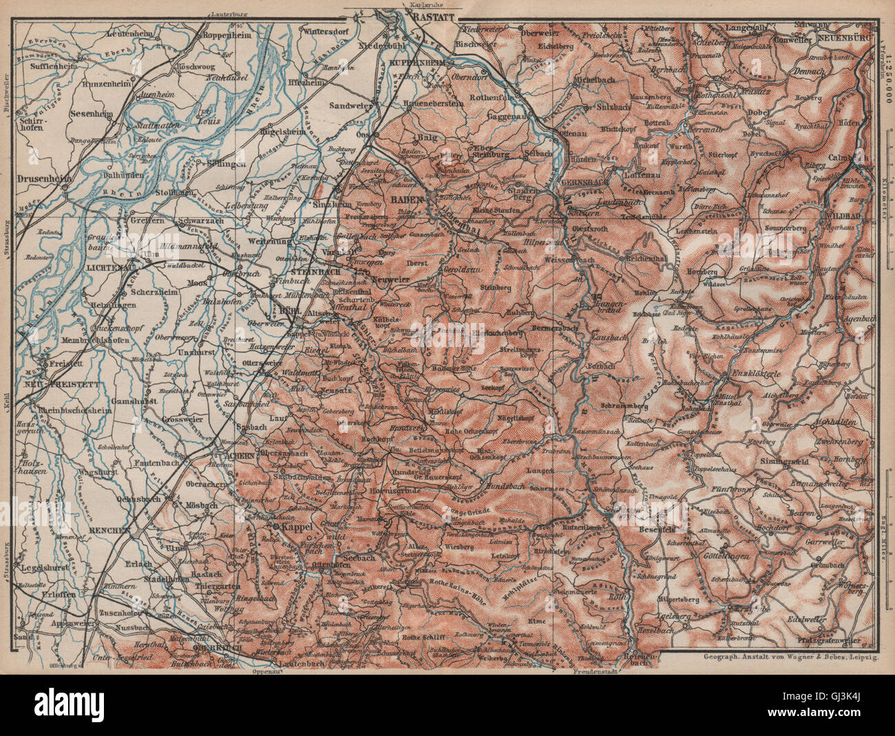 NORDSCHWARZWALD. NORTHERN BLACK FOREST. Baden-Baden Wildbad. Germany, 1892 map Stock Photo