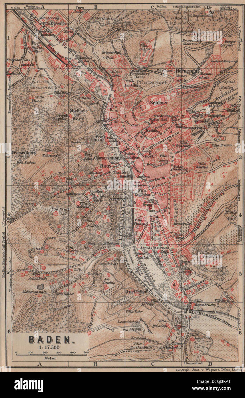 BADEN-BADEN town city stadtplan environs/umgebung. Germany karte, 1903 map Stock Photo - Alamy