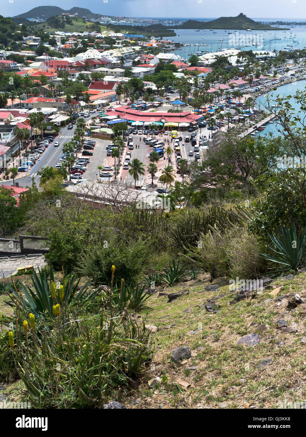 dh Marigot castle ST MARTIN CARIBBEAN Port view bay town and waterfront Stock Photo