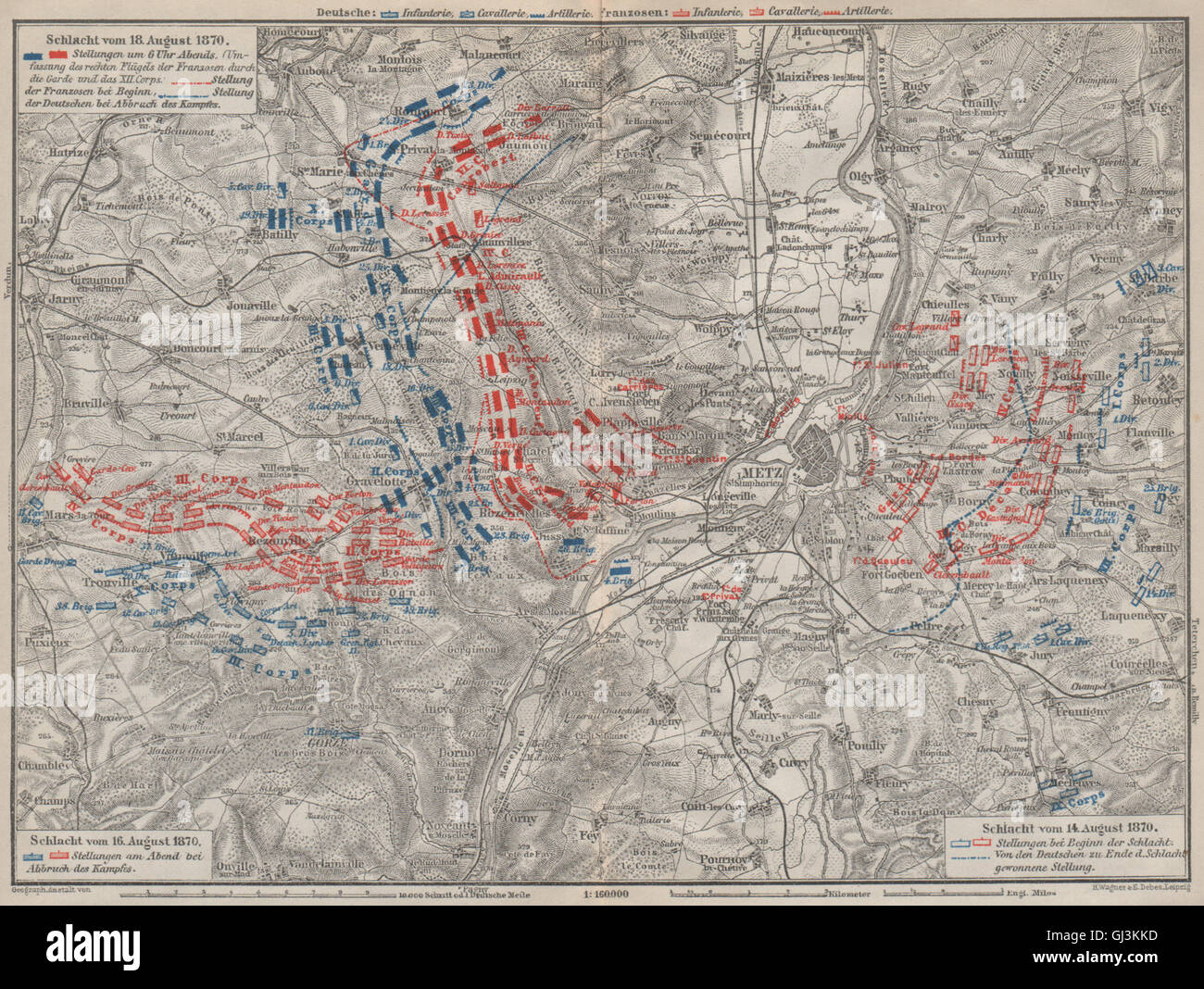 FRANCO-PRUSSIAN WAR. Battle of Mars-La-Tour Borny–Colombey 1870 Metz, 1906 map Stock Photo