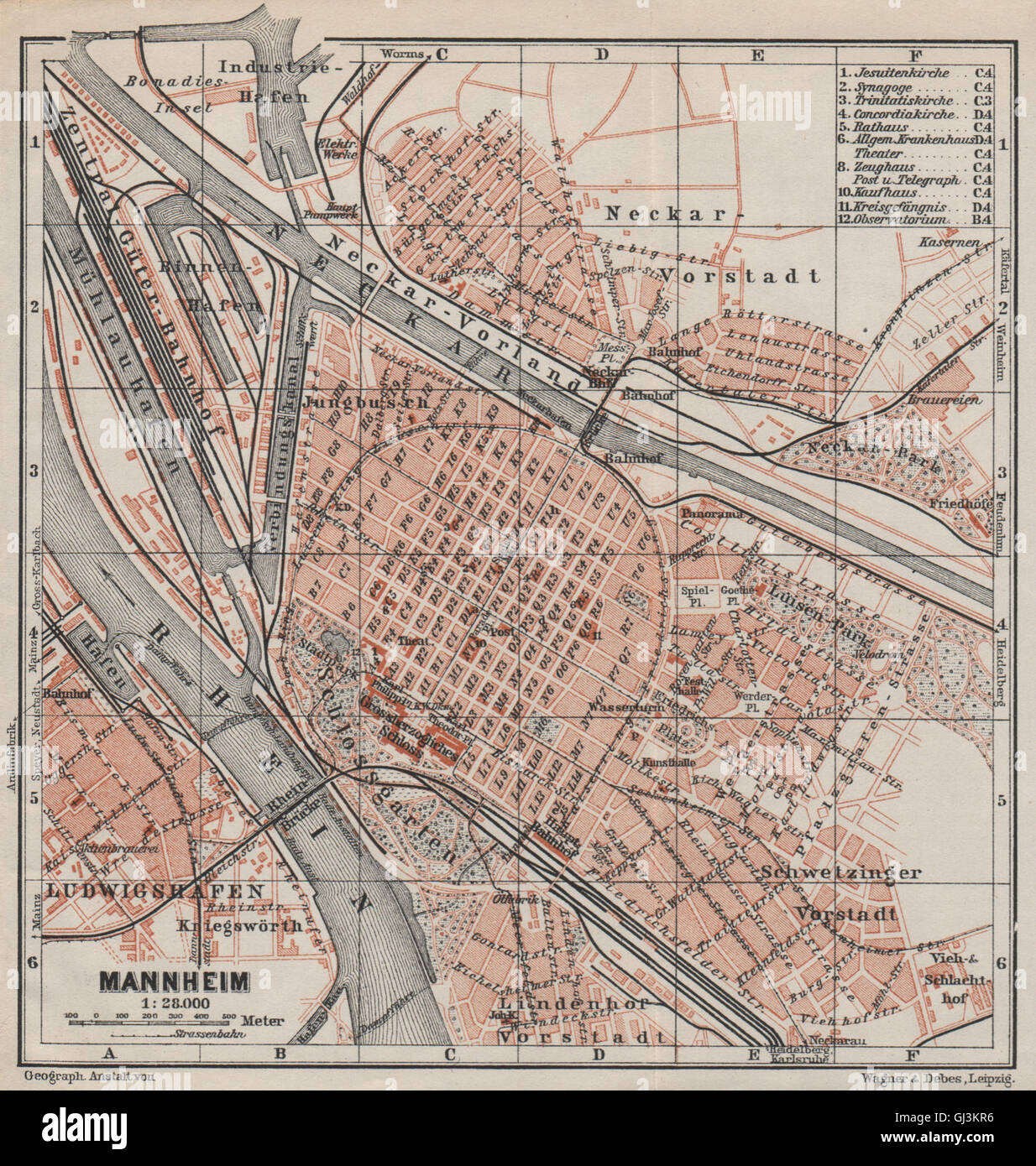 MANNHEIM antique town city stadtplan. Baden-Württemberg karte, 1906 old