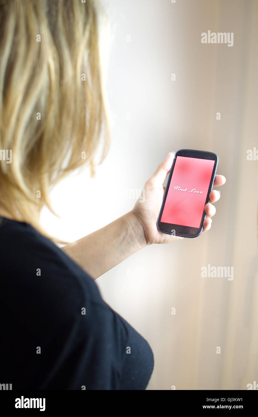 woman flirt smartphone love Stock Photo