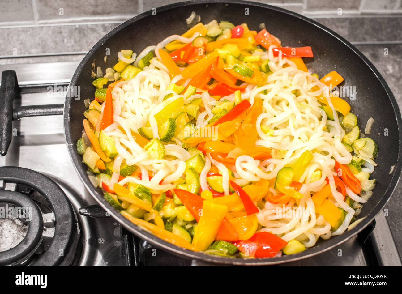 cooking konjac noodles - vegan recipes Stock Photo