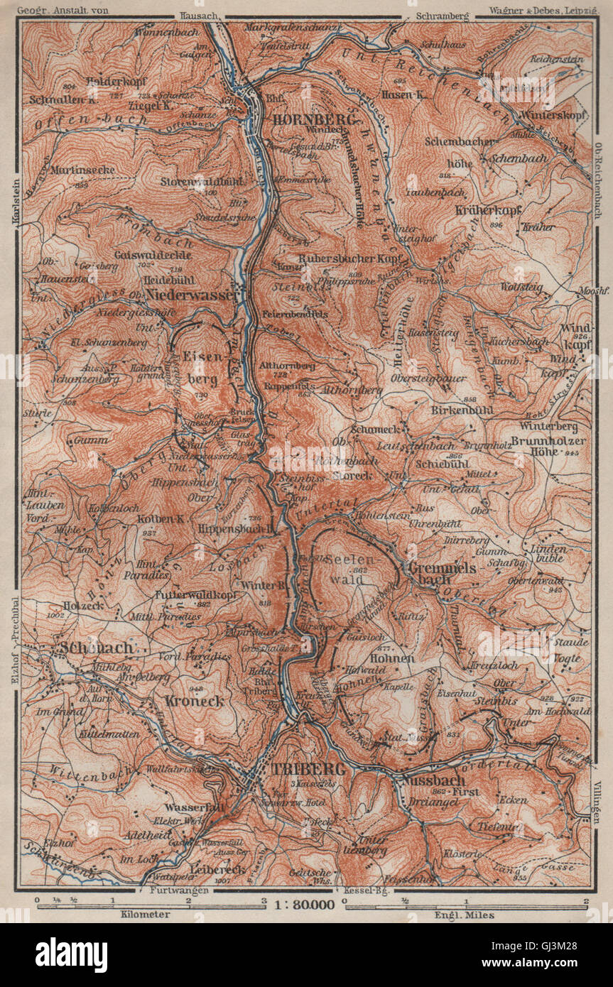 TRIBERG & HORNBERG umgebung. Schwarzwald Wasserfälle Baden-Württemberg, 1906 map Stock Photo