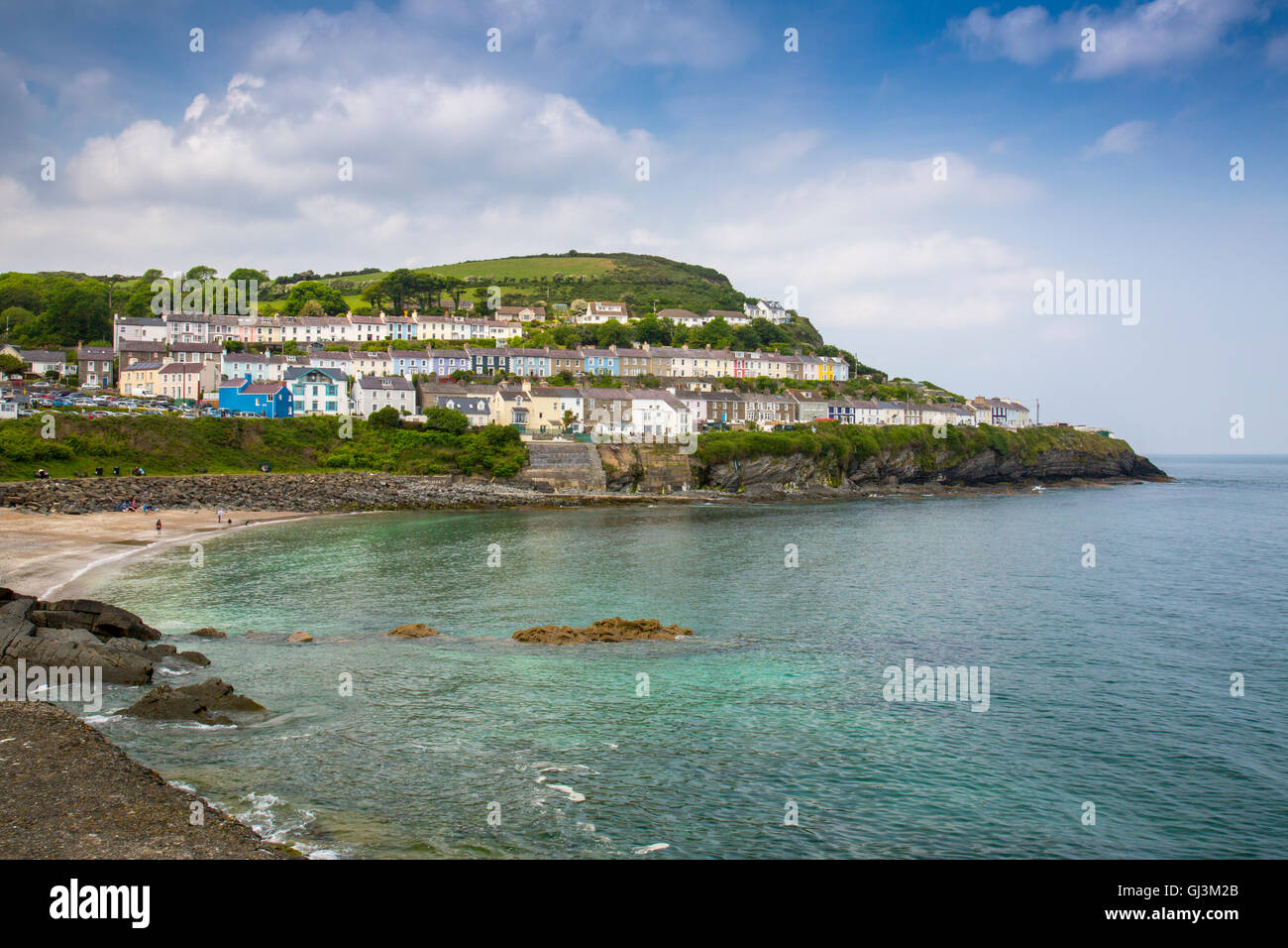Rows of colourful terraced houses in New Quay, Ceredigion, Mid Wales, UK Stock Photo