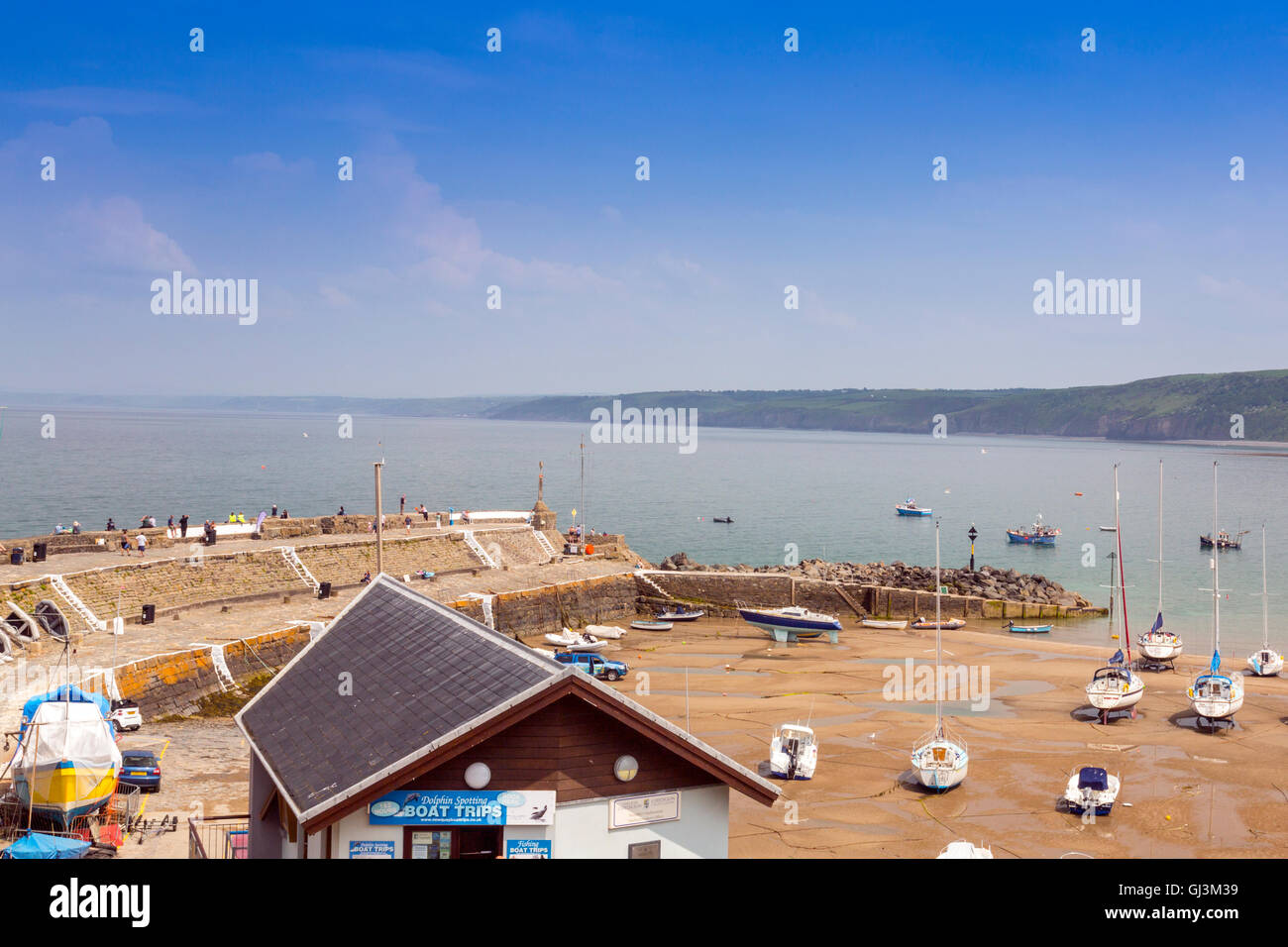 New Quay harbour at low water, Ceredigion, Mid Wales, UK Stock Photo