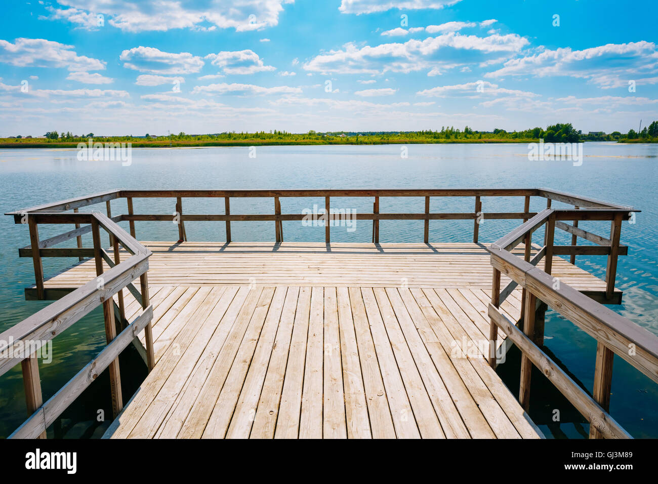 Close View Of Wooden Boardwalk Batten Viewing Platform Area Above The