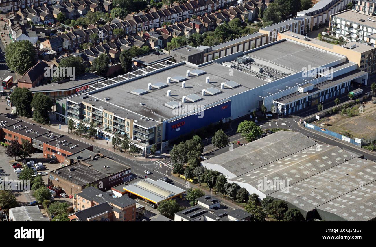 aerial view of Tesco Highams Park Superstore,London E4, UK Stock Photo