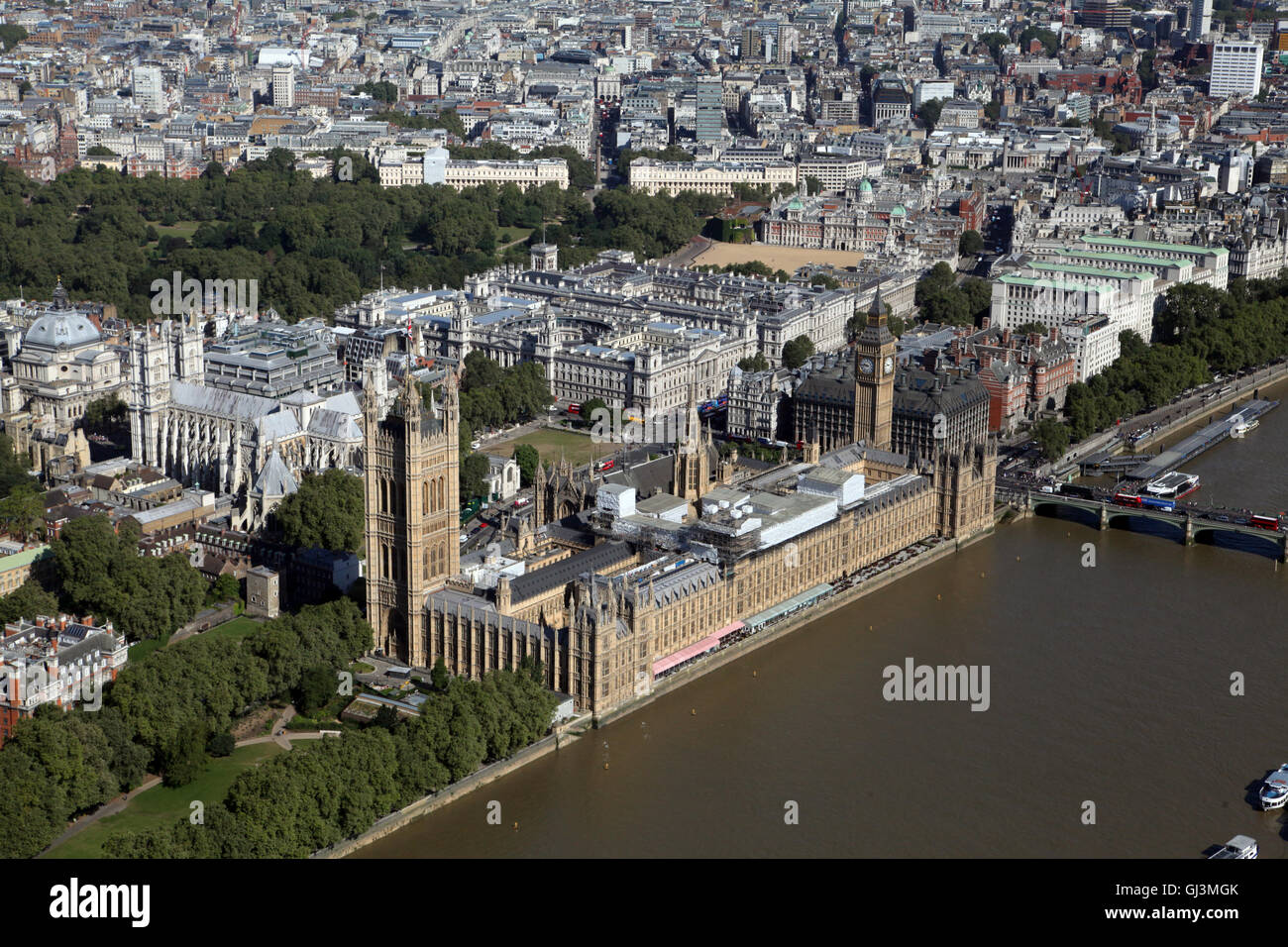aerial view of the Houses of Parliament, London, UK Stock Photo