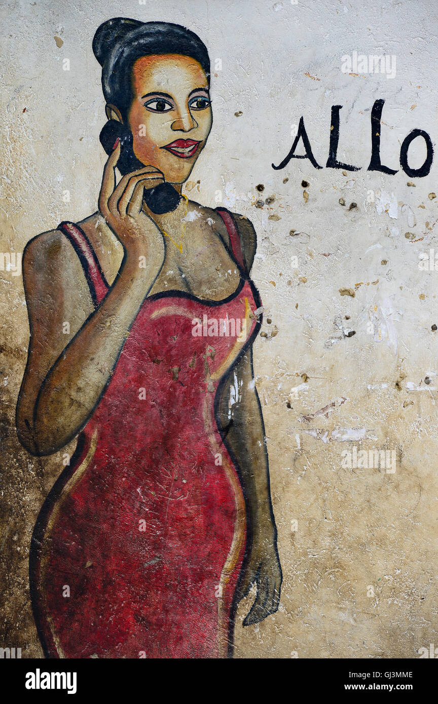 BURKINA FASO, Province Poni, Gaoua, wall painting as advertisement for