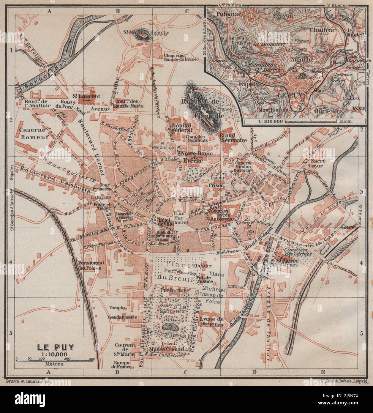 Le Puy En Velay Map Le Puy-En-Velay Town City Plan De La Ville & Environs. Haute-Loire, 1914 Map  Stock Photo - Alamy