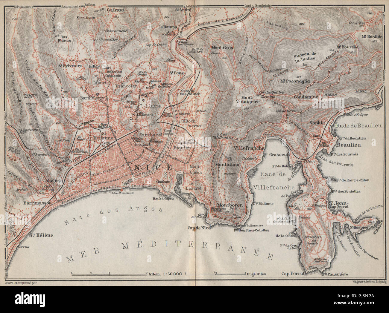 NICE & environs. St-Jean-Cap-Ferrat Villefranche Beaulieu Cimiez carte, 1914 map Stock Photo