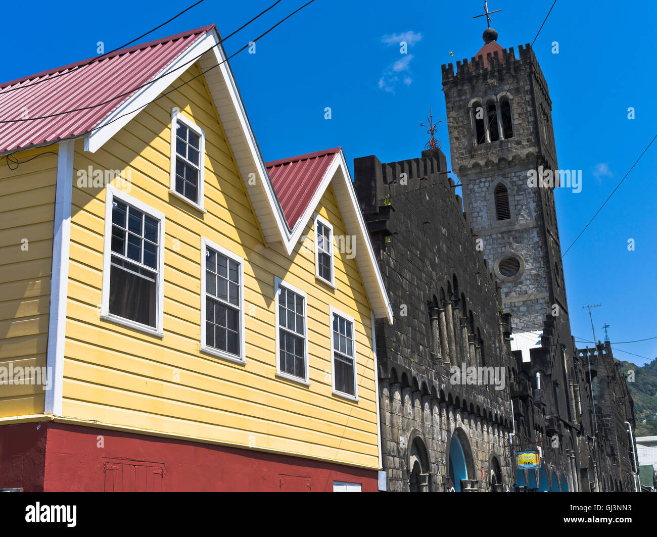 dh Kingstown ST VINCENT CARIBBEAN Colourful Caribbean building and St Marys Catholic Cathedral Stock Photo