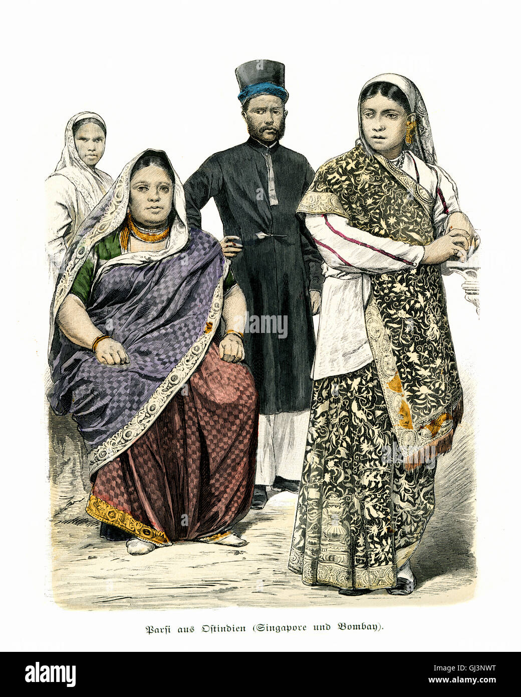 Costumes of India, 19th Century. Parsi, of East India, Bombay Stock Photo
