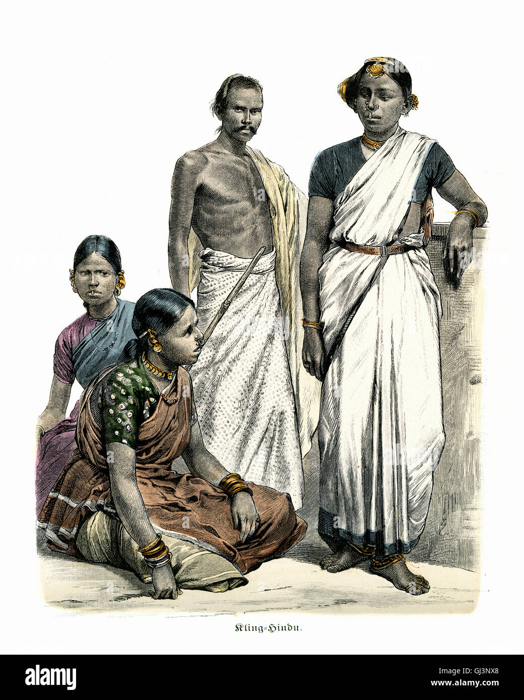 Costumes of East India, 19th Century. Keling, Hindus. Keling is a word used to describe people originating from the Indian subco Stock Photo