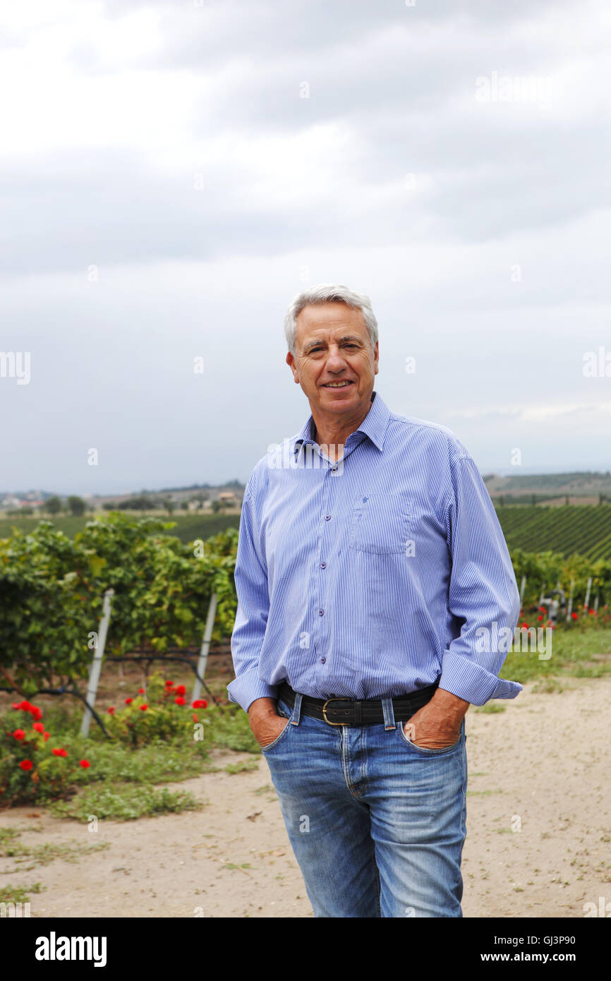Vangelis Gerovassiliou, the owner of Gerovassiliou winery, restaurant and wine museum. Thessaloniki, Greece Stock Photo