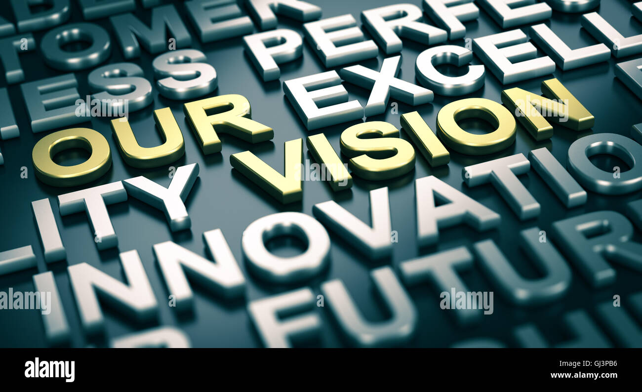 3D Illustration Of A Company Vision Statement With Blur Effect And Many Positive Words 