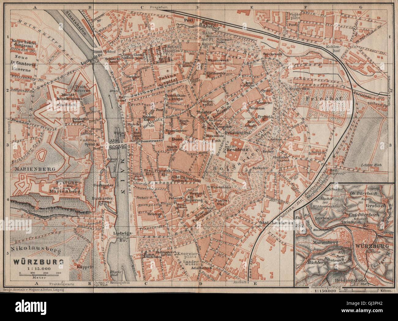 WÜRZBURG town city stadtplan & umgebung/environs. Wurzburg. Bavaria ...