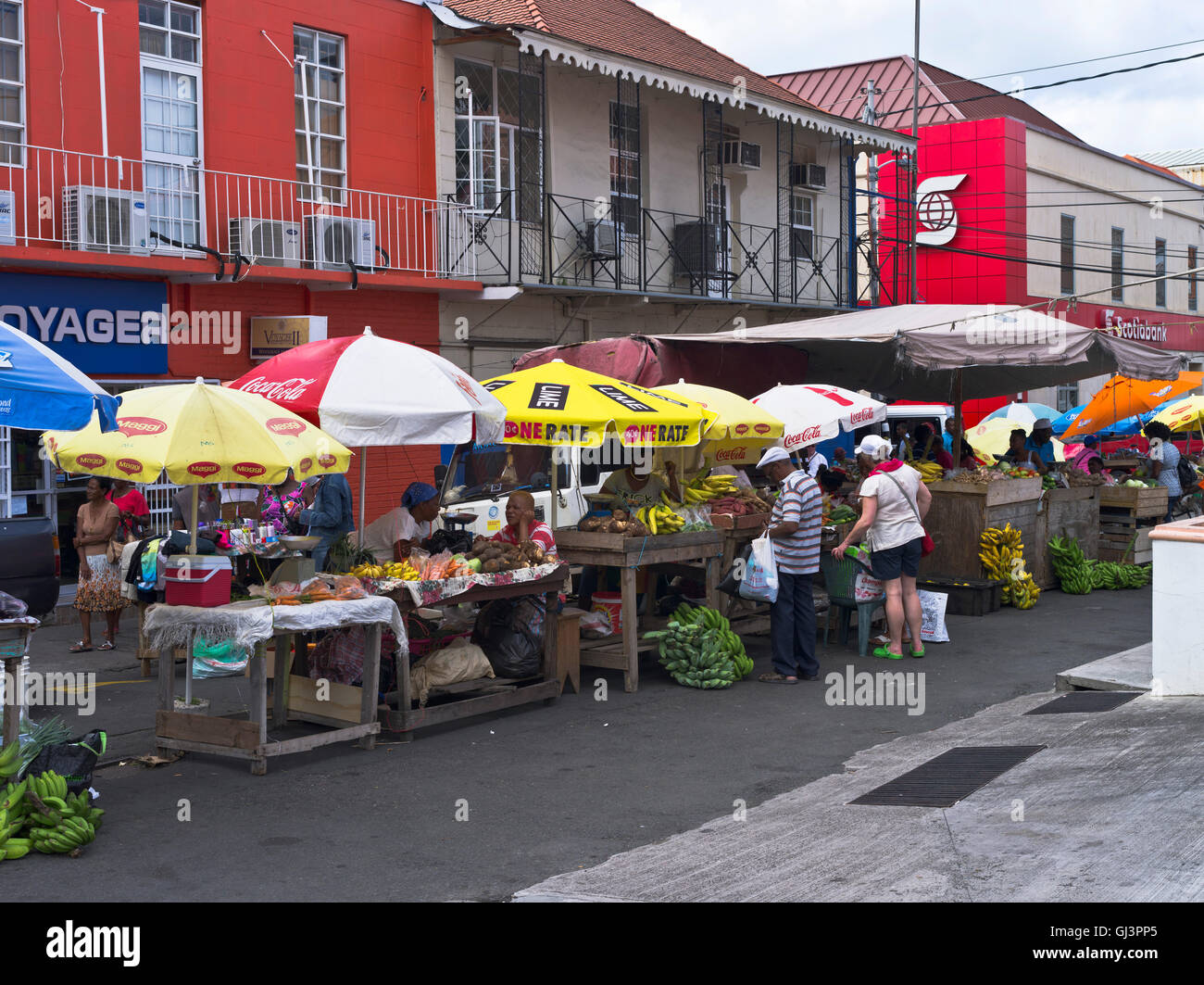 dh St GRENADA CARIBBEAN Street scene town outdoor market place