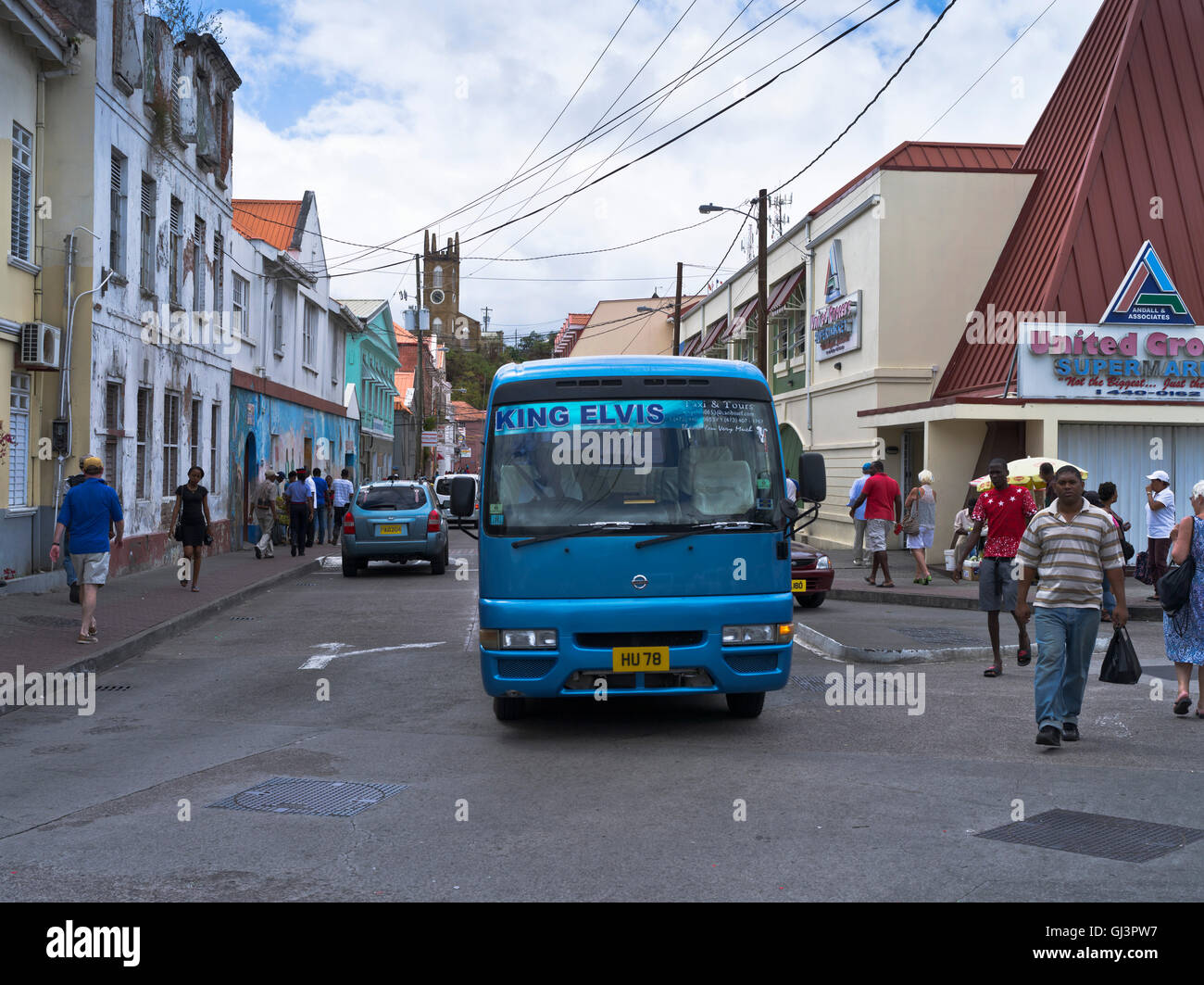 dh St George GRENADA CARIBBEAN Mini bus King Elvis town street scene georges Stock Photo