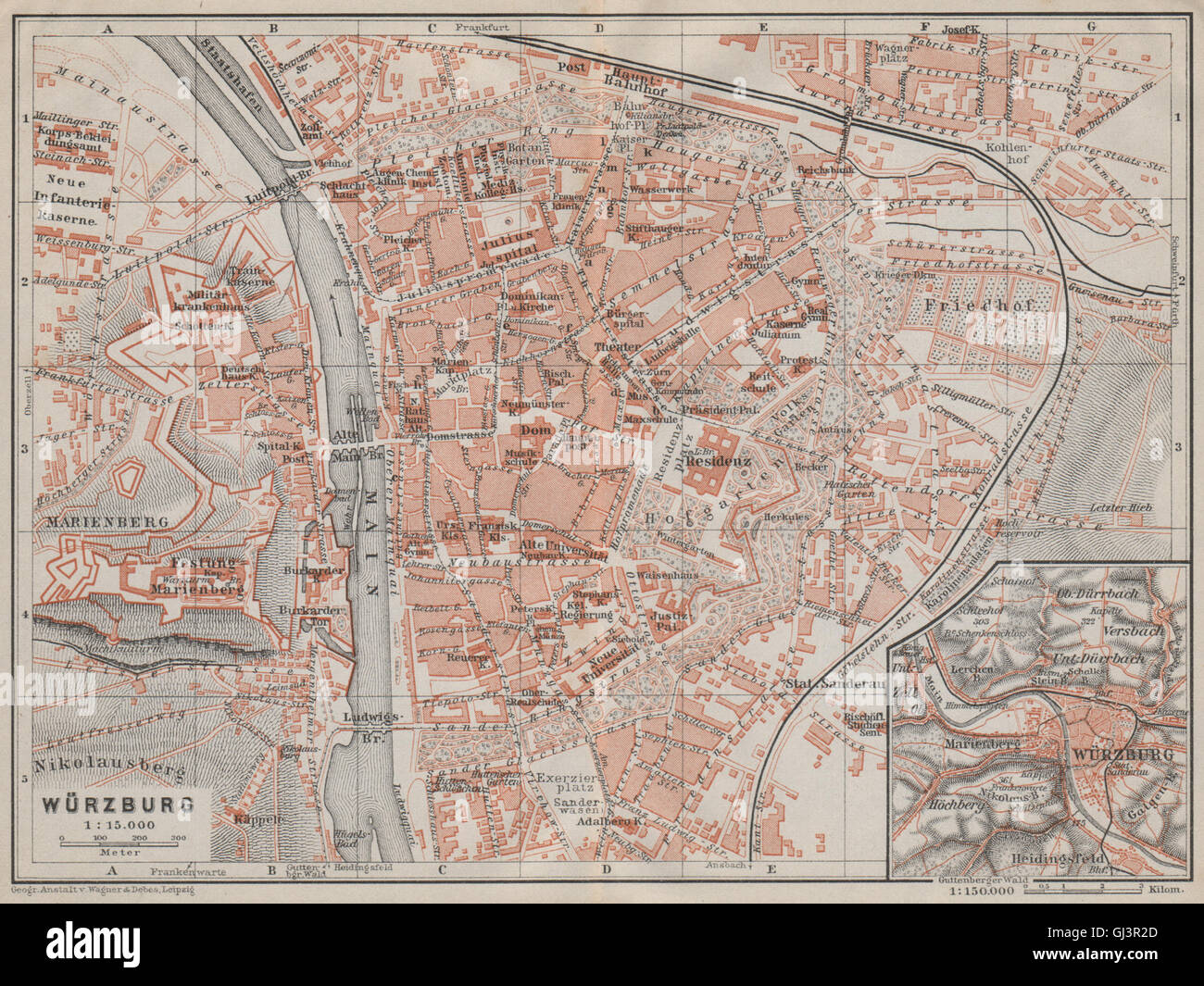 WÜRZBURG town city stadtplan & umgebung/environs. Wurzburg. Bavaria ...