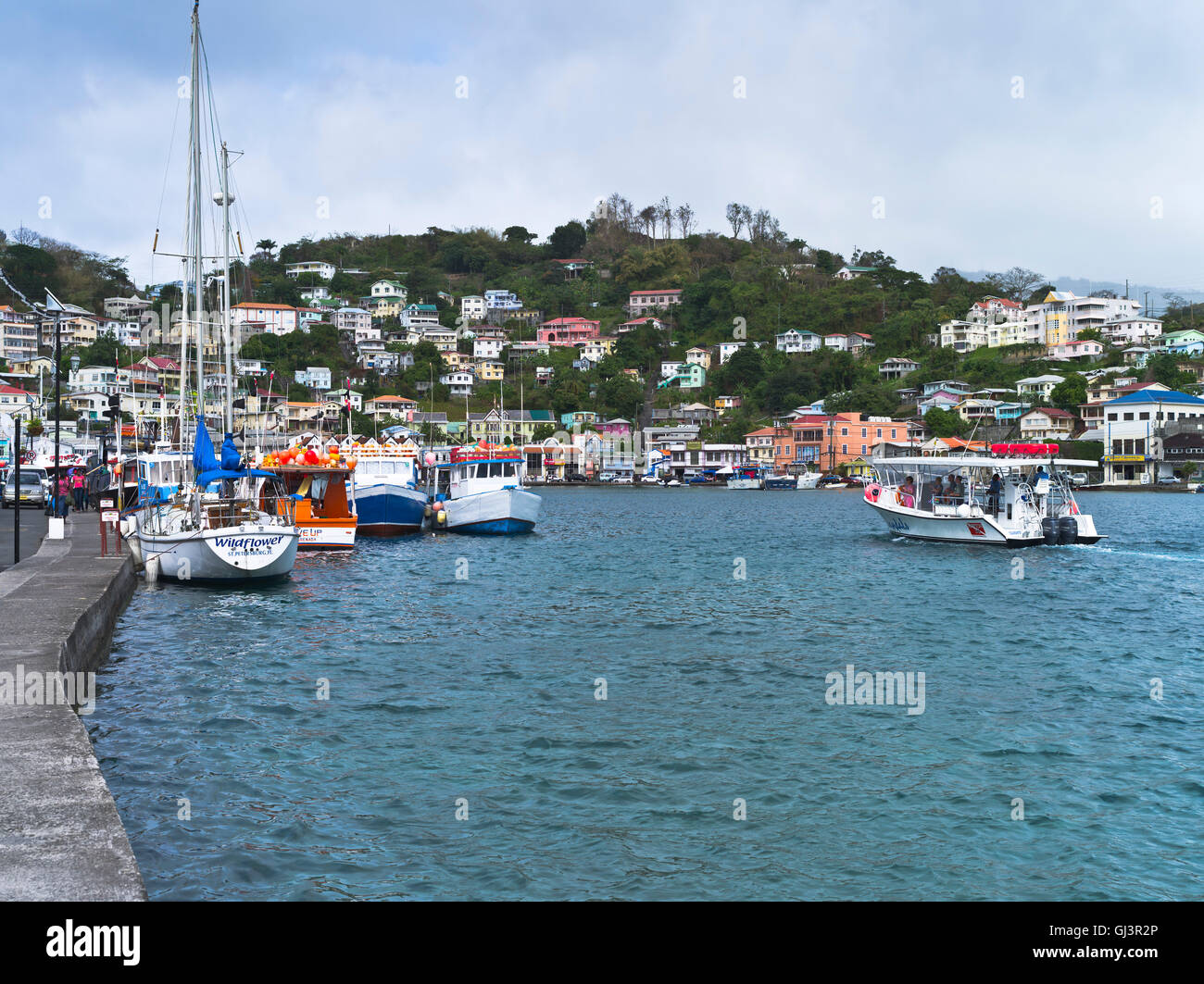 dh St George GRENADA CARIBBEAN Tourist Excursion boat tour The Carenage bay yacht boats berthed georges Stock Photo