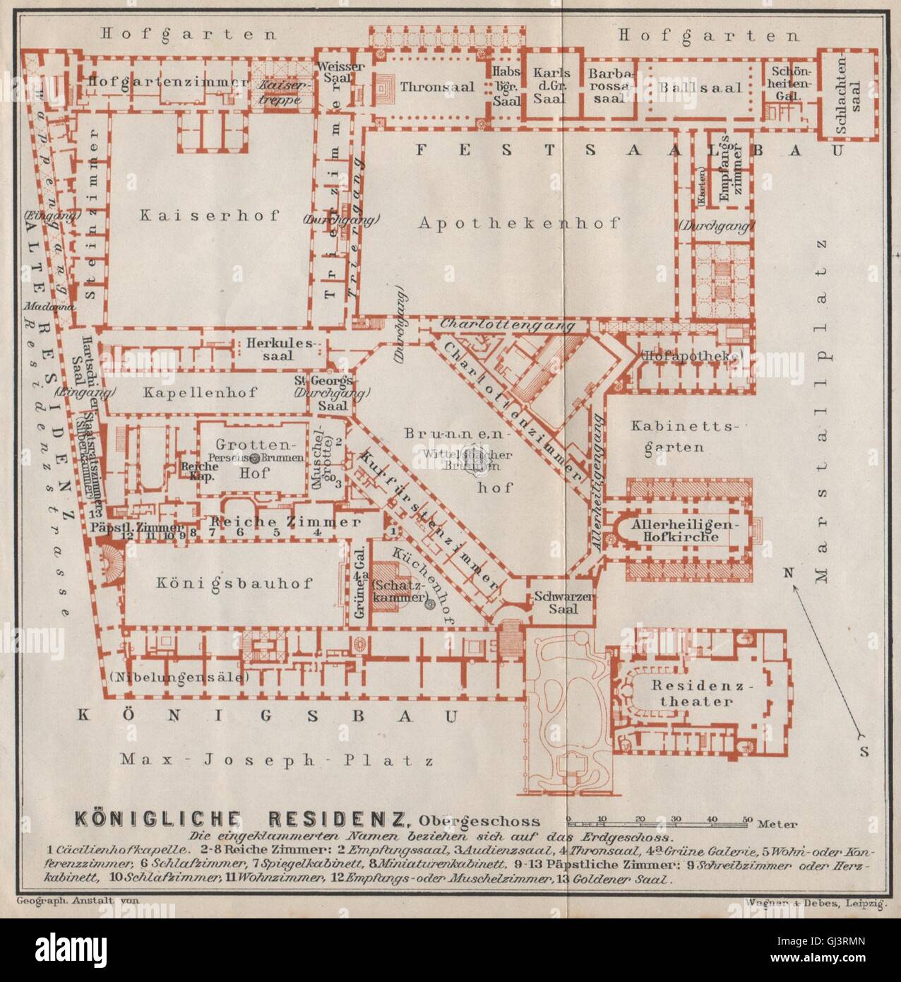 Munich / MÜNCHNER RESIDENZ. Royal palace. Königliche. Ground plan, 1910 map Stock Photo