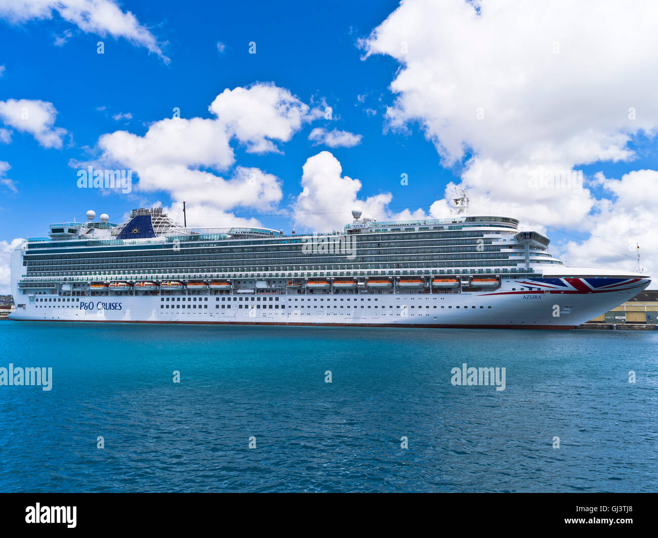 dh Bridgetown BARBADOS CARIBBEAN P&O Cruises cruise line Azura ship p o liner port Stock Photo