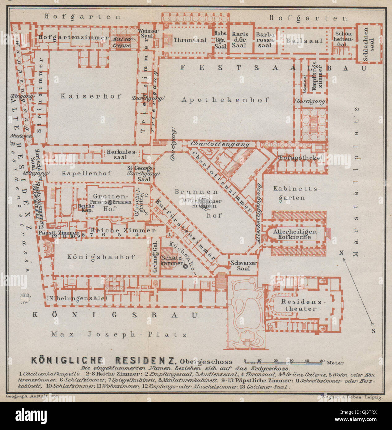Munich / MÜNCHNER RESIDENZ. Royal palace. Königliche. Ground plan, 1914 map Stock Photo