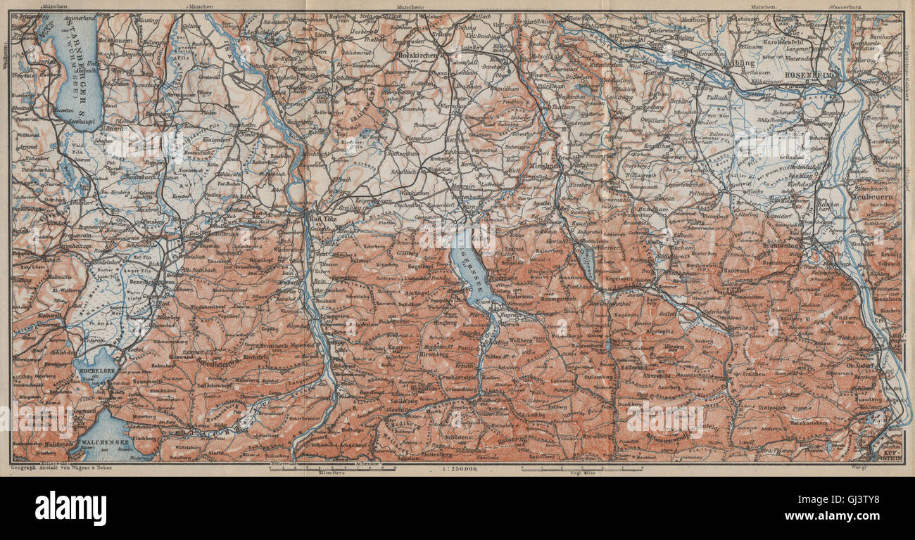 BAYERISCHE ALPEN. Bavarian Alps. Lenggries Spitzingsee Bayrischzell, 1914 map Stock Photo