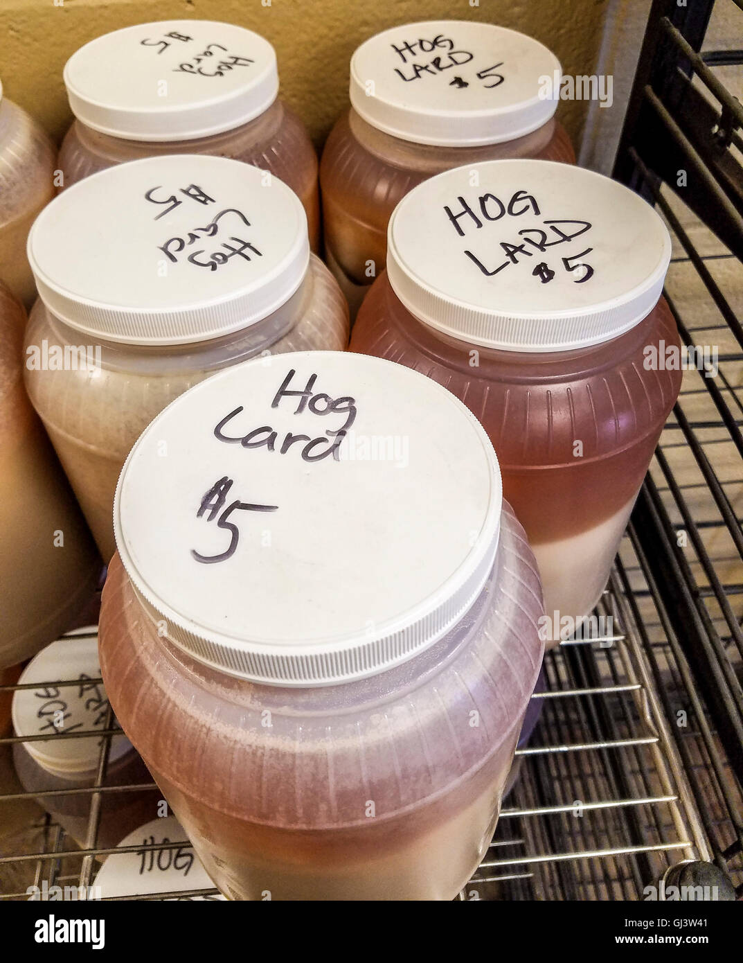 Hog lard for sale. SW Louisiana Boudin Trail with more than two dozen