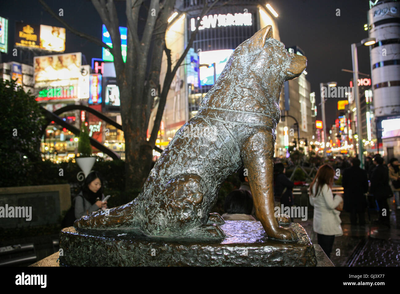 The most famous dog in Tokyo is a loyal Akita called Hachiko who was owned by Professor Ueno in the 1920's.  Hachiko used to wait here,Japan,Japanese. Stock Photo