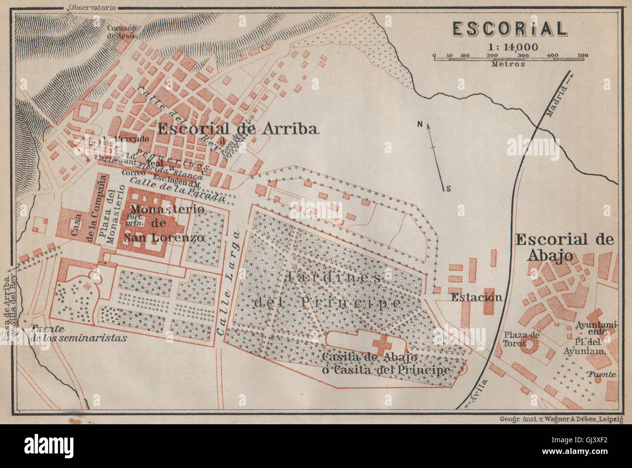 EL ESCORIAL ground plan. Spain España mapa. BAEDEKER, 1913 Stock Photo