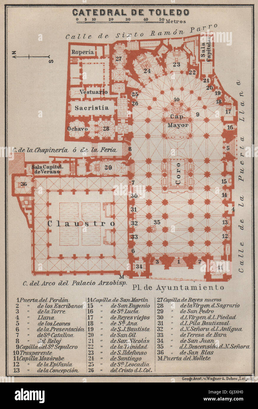 CATHEDRAL OF / CATEDRAL DE TOLEDO floor plan. Spain España mapa, 1913 Stock Photo