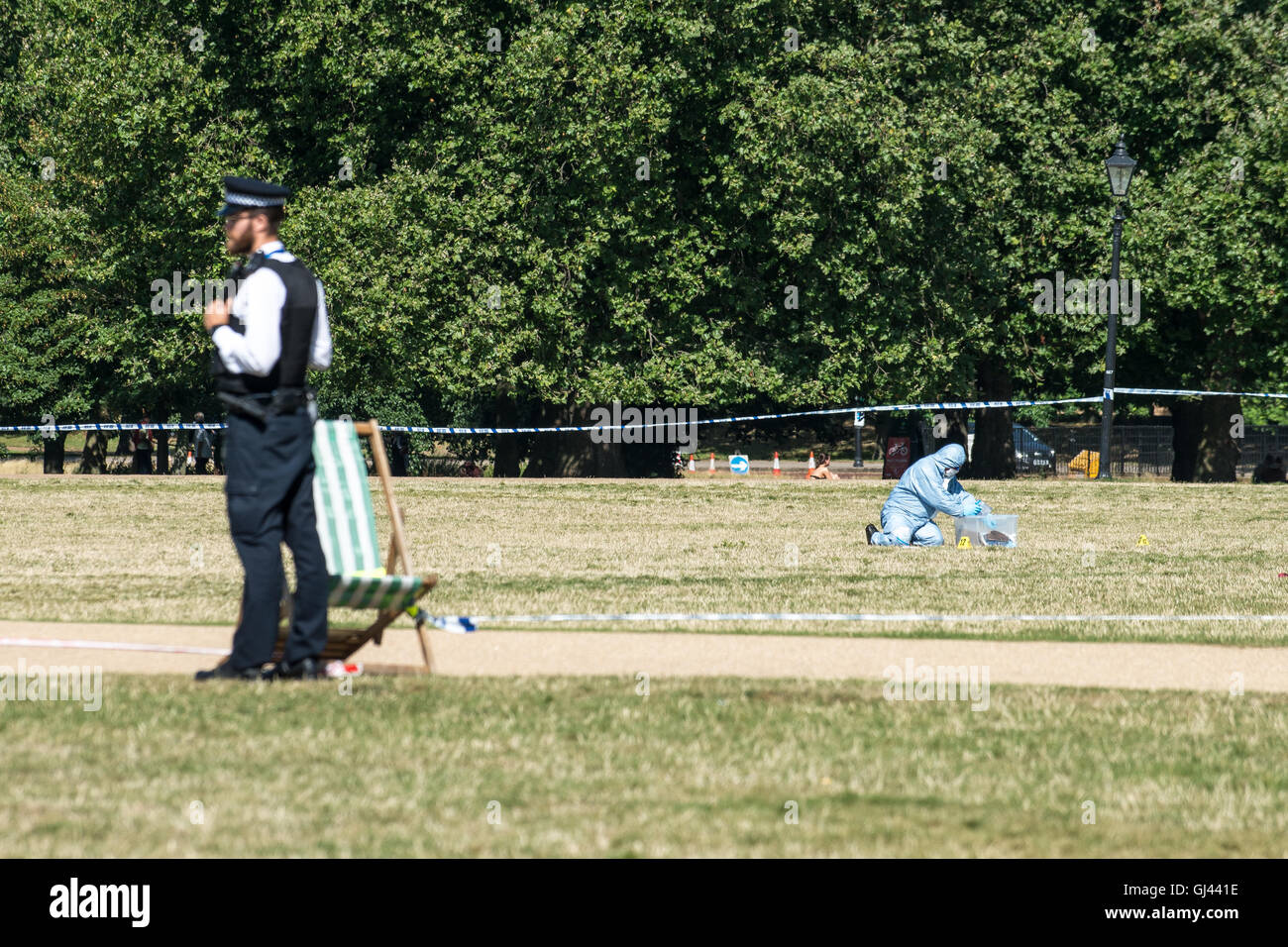 London, UK. 12th August 2016. The discovery of a body under a tree near ...