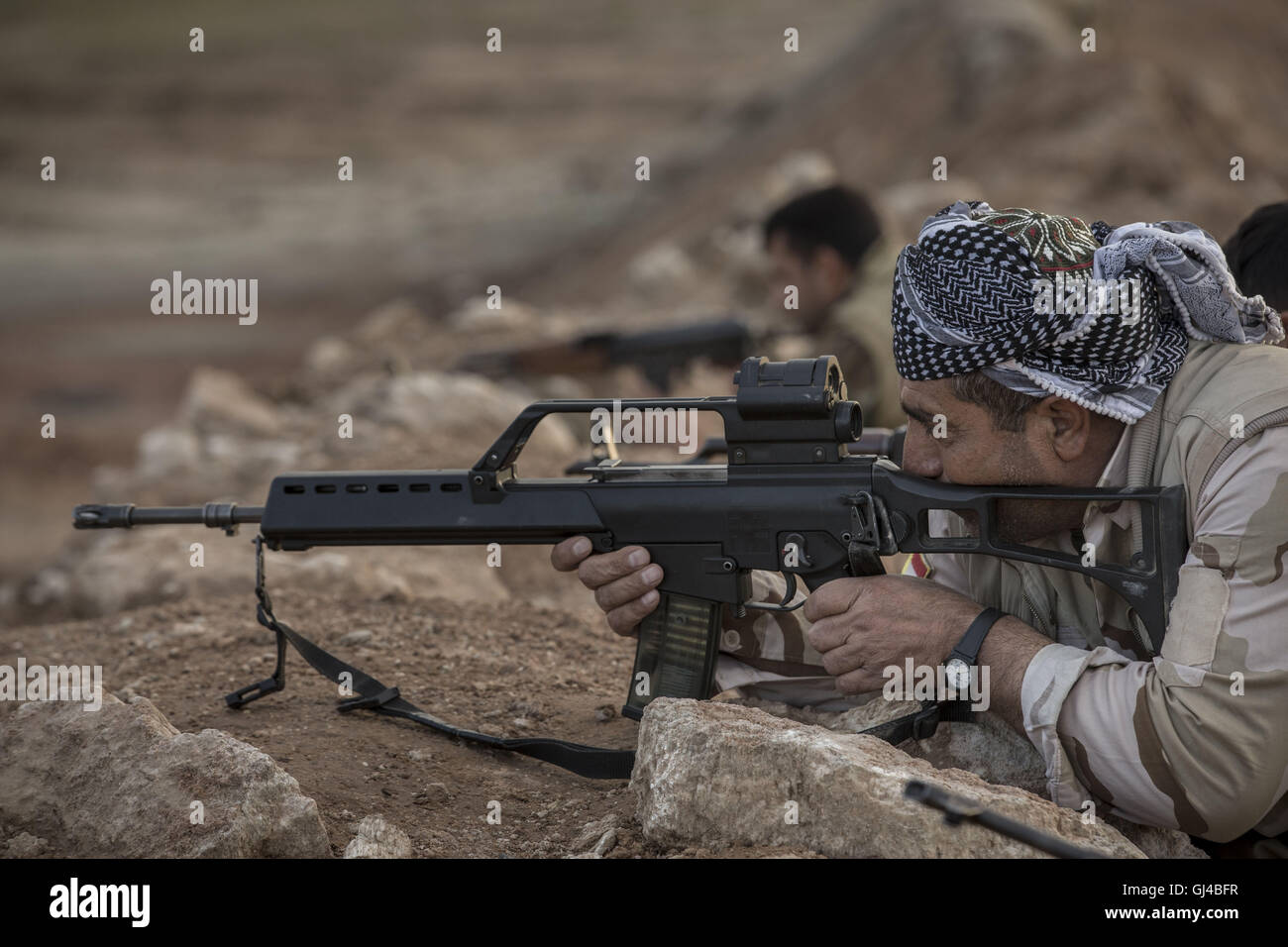 Dohuk, Kurdistan Regional Goverment are, Iraq. 29th Mar, 2016. Peshmerga soldier at the frontline, mear to Dohuk. © Bertalan Feher/ZUMA Wire/Alamy Live News Stock Photo