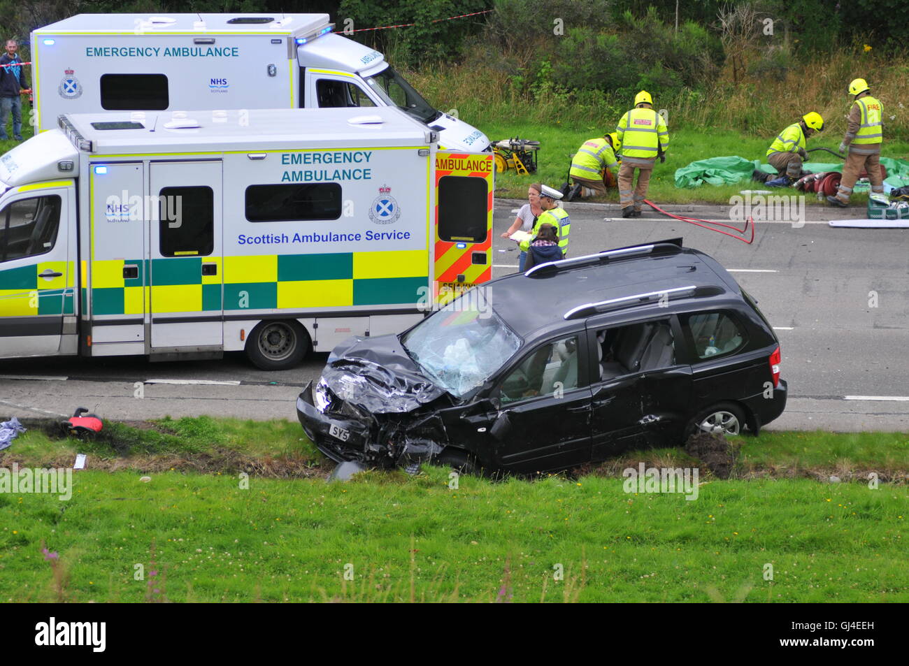 Perthshire, Scotland, UK. 13th August 2016, Police have closed the A9 ...