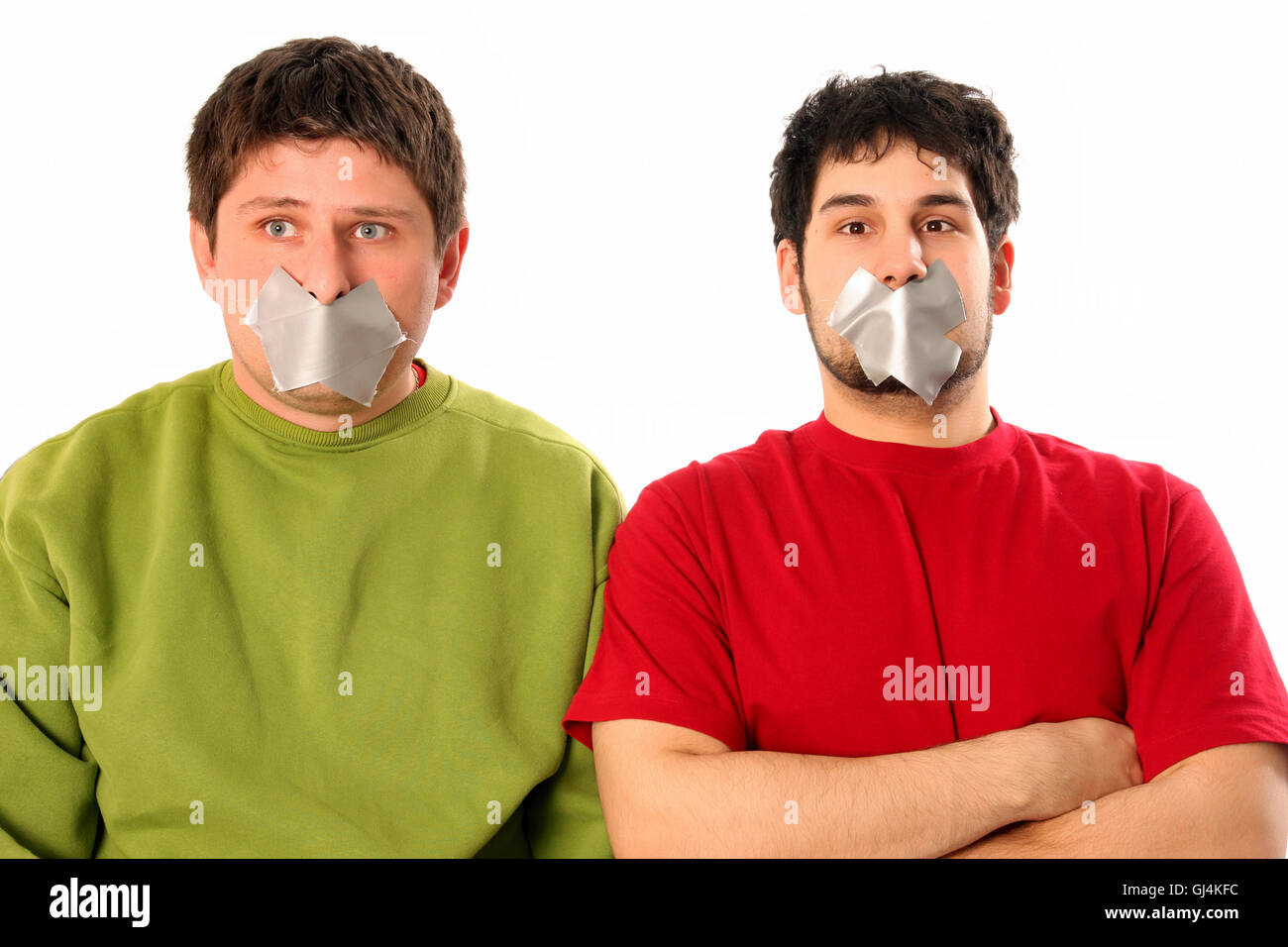 guys with adhesive tape on lips Stock Photo Alamy