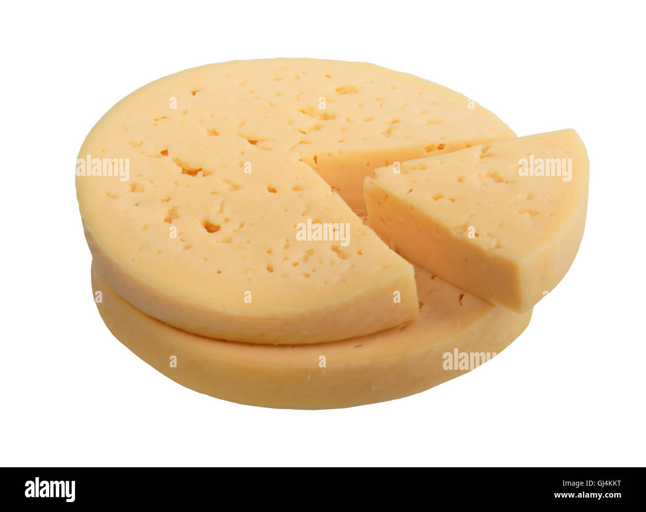 Yellow cheese of circle form with sector part. Stock Photo