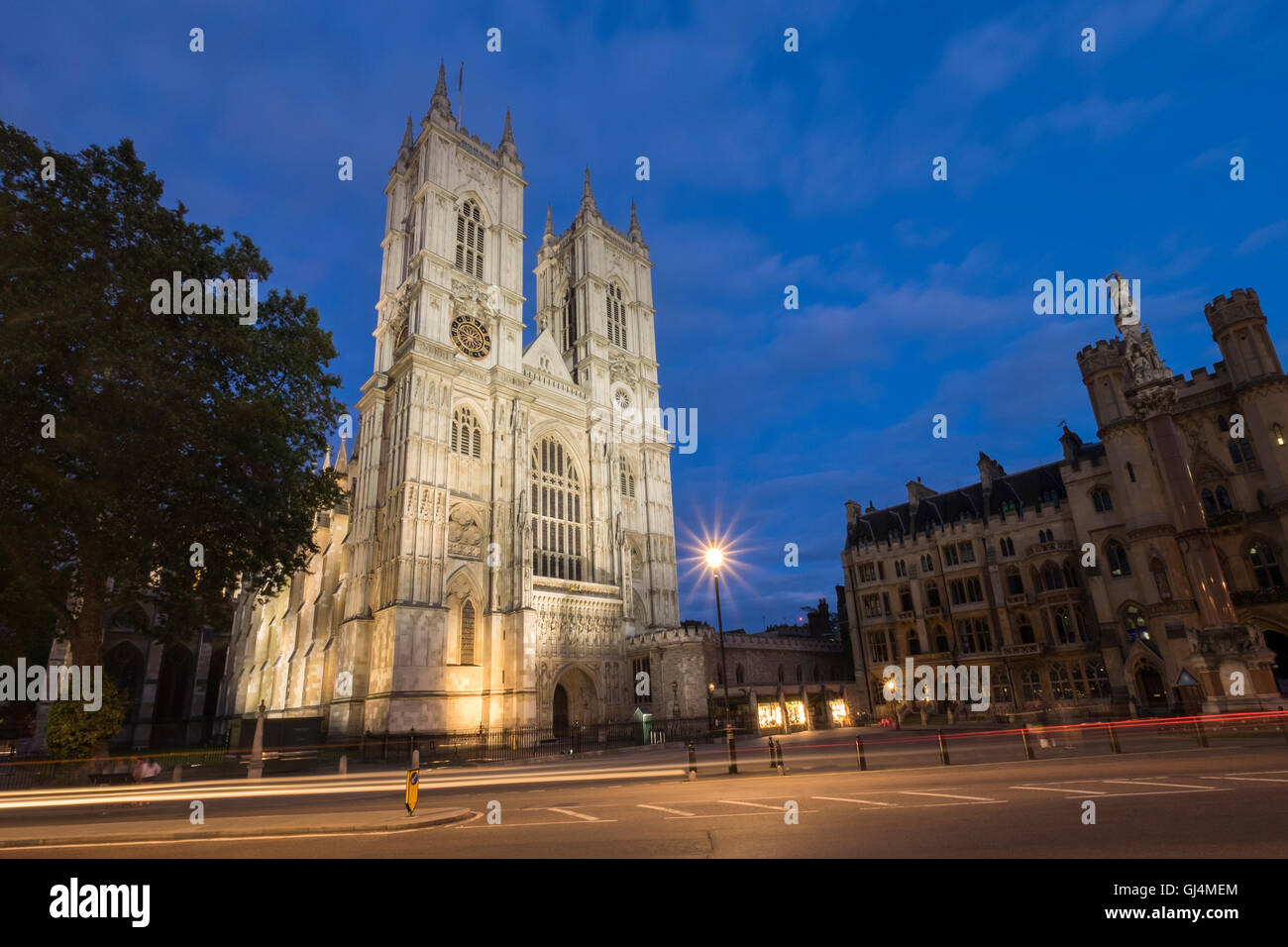 Westminster Abbey at night, Westminster, London Stock Photo