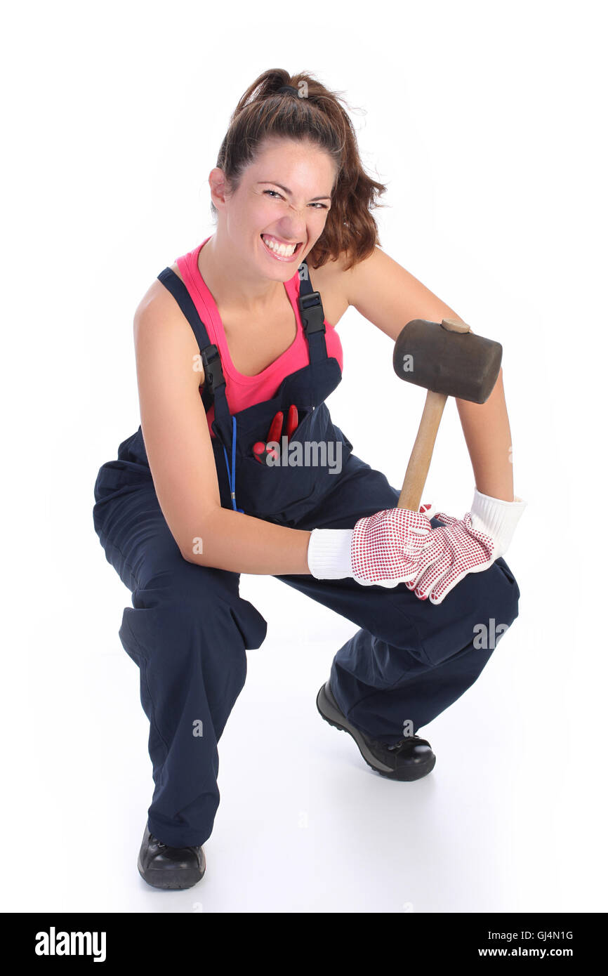 woman with black rubber mallet Stock Photo