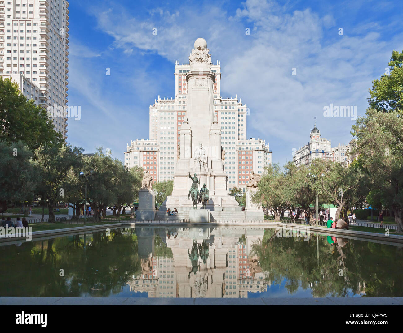 The Satue At The Spain Square In Madrid Stock Photo Alamy