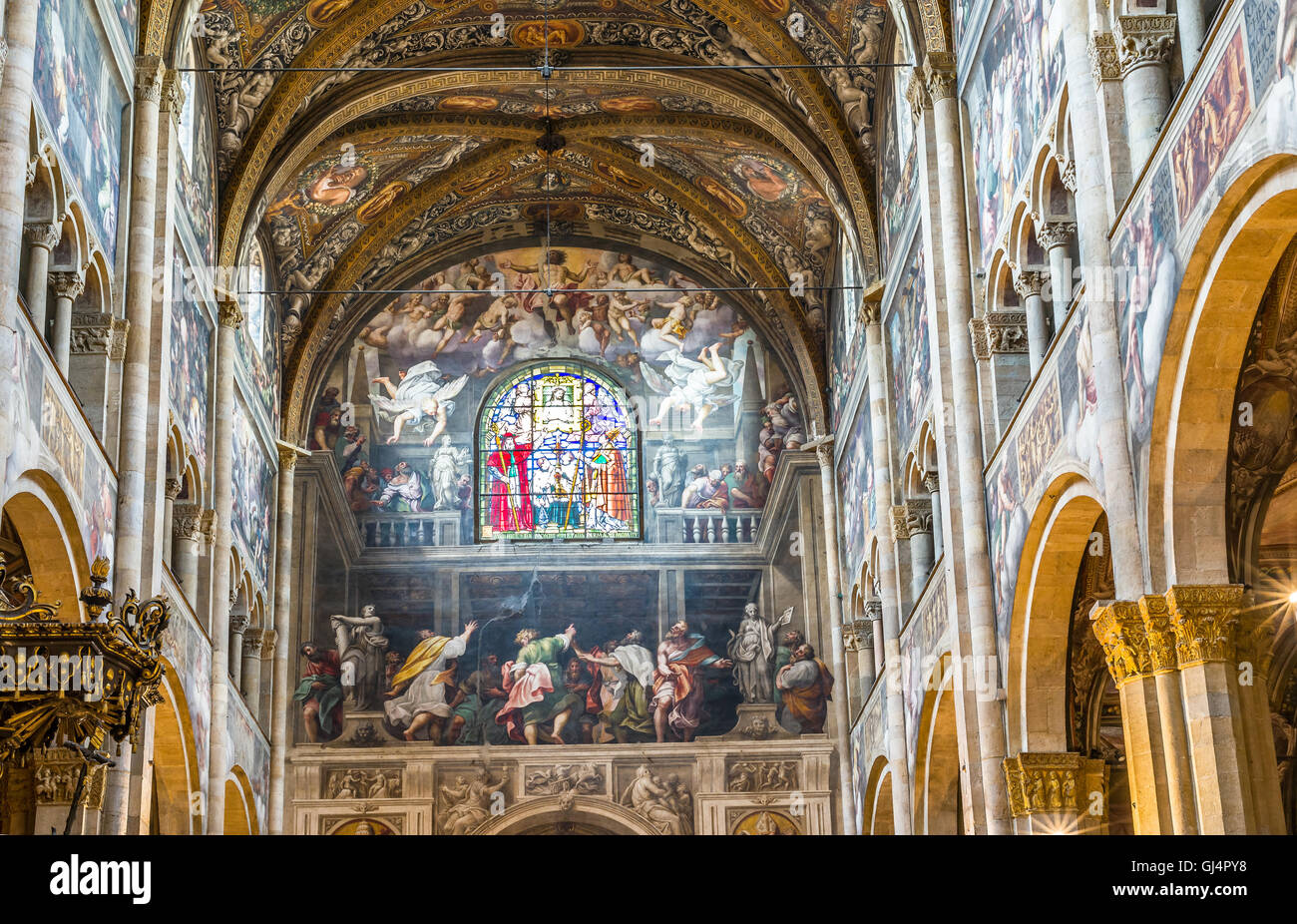 Inside of the Cathedral of Santa Maria Assunta of Parma. Emilia-Romagna. Italy. Stock Photo
