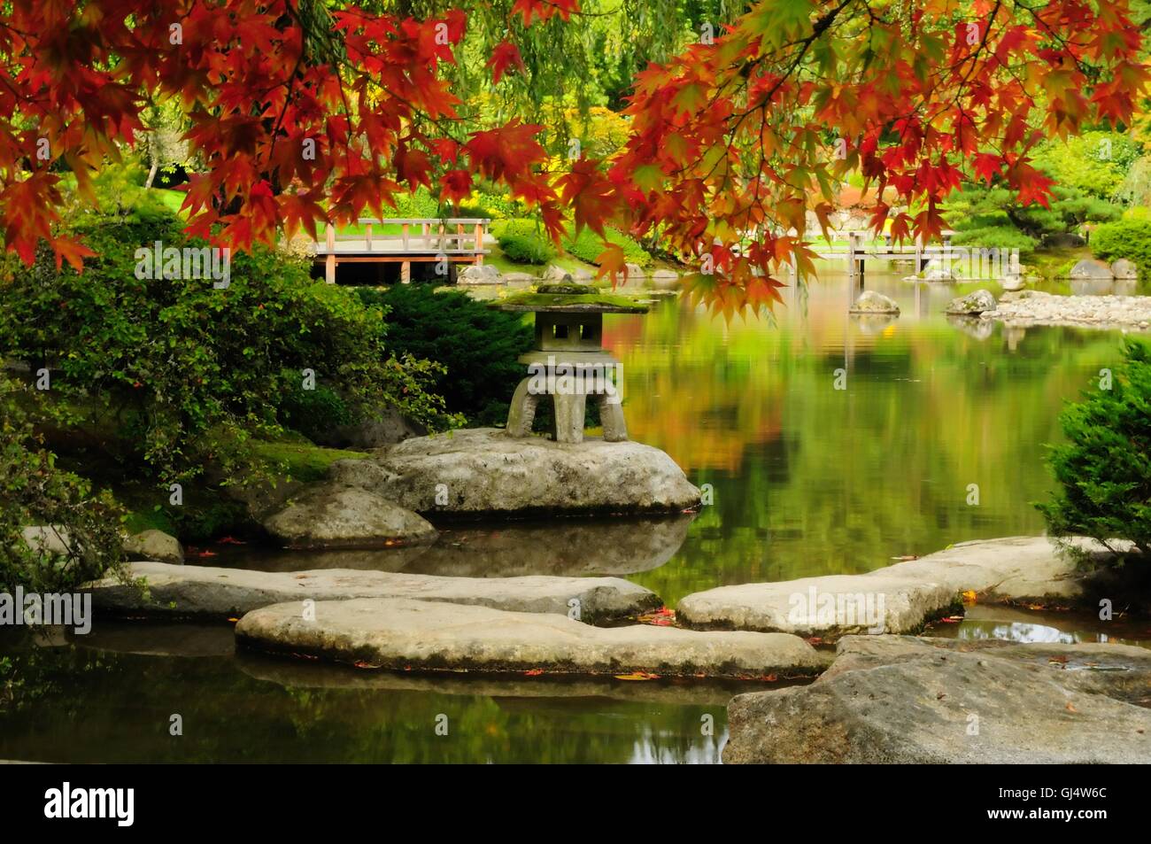 Beautiful Japanese Garden in autumn Stock Photo