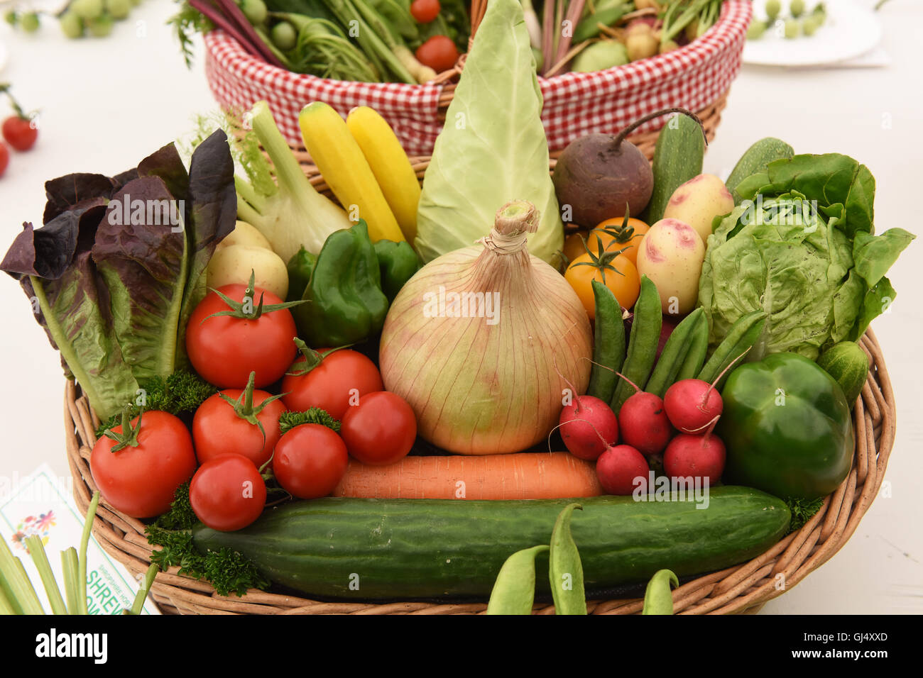 Basket selection of home grown fresh British vegetables Stock Photo - Alamy