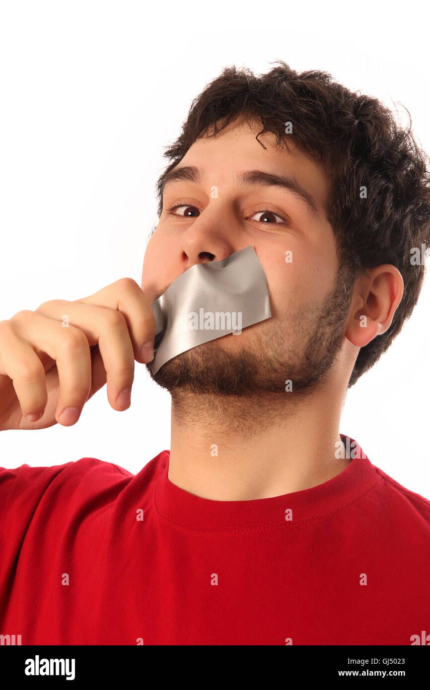 guy with adhesive tape on lips Stock Photo Alamy