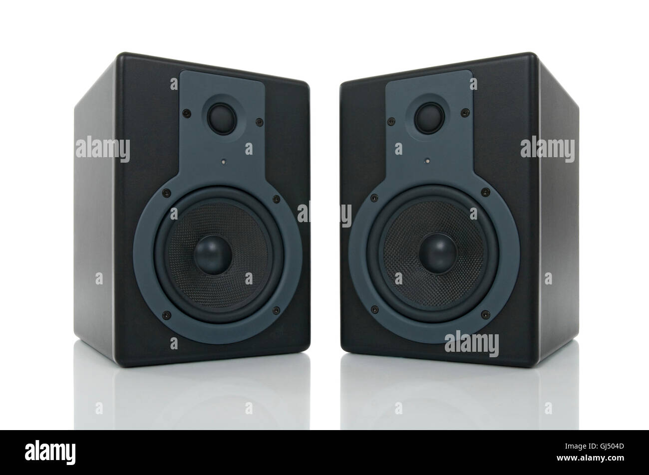 Pair of loud speakers with reflection Stock Photo Alamy