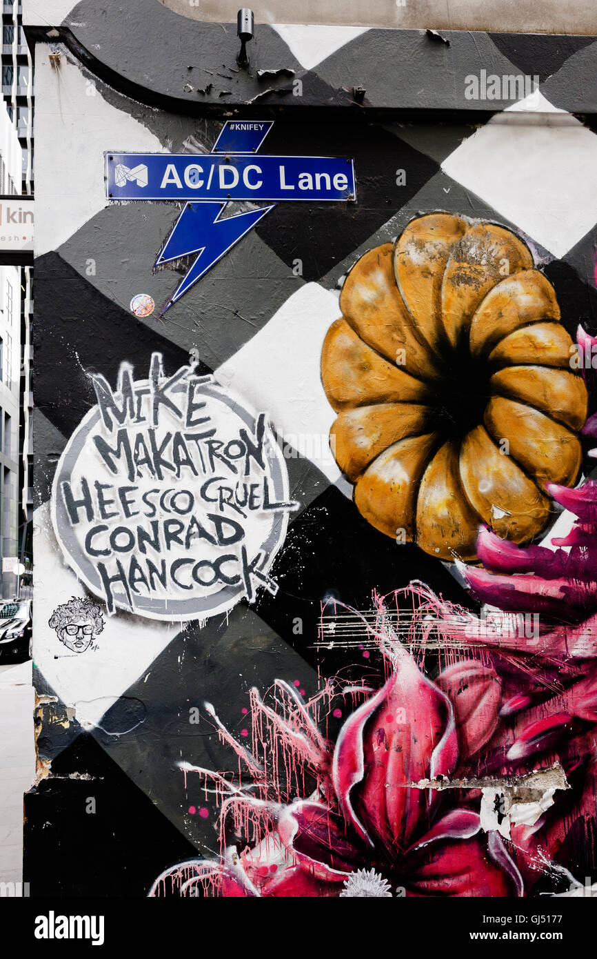 Street art on AC/DC Lane in Melbourne Stock Photo - Alamy