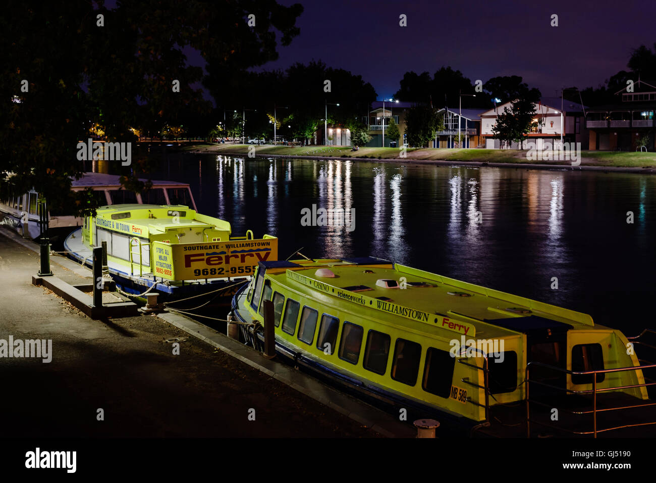 River ferries on Yarra River in Melbourne. Stock Photo